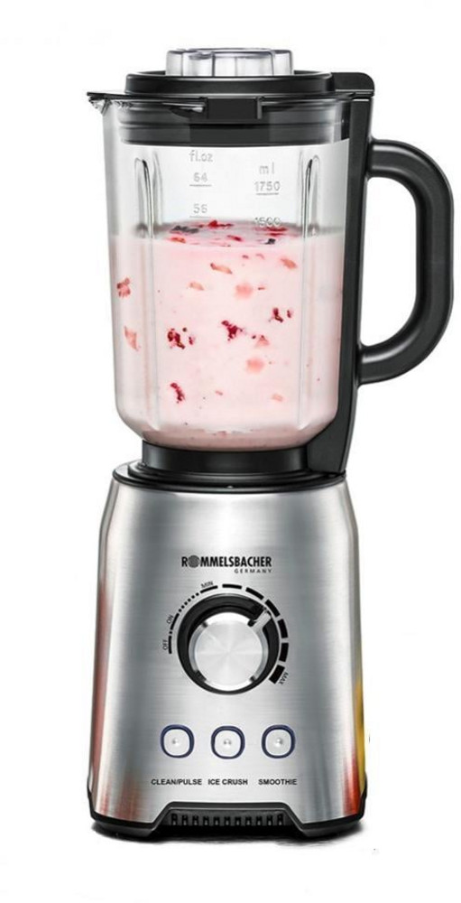  ROMMELSBACHER Standmixer MX 1250 (1.200 Watt, 1,75 Liter Glaskrug, Skalierung, 6-flügeliges Spezialmesser, bis 22.000 U/min., Programme: „Clean/Pulse” - „Ice Crush” - „Smoothie”, Edelstahl)