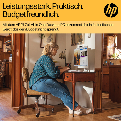HP 27-cr0600ng AMD Ryzen™ 5 7520U 68,6 cm (27") 1920 x 1080 Pixel All-in-One-PC 8 GB LPDDR5-SDRAM 512 GB SSD Windows 11 Home Wi-Fi 6 (802.11ax) Weiß