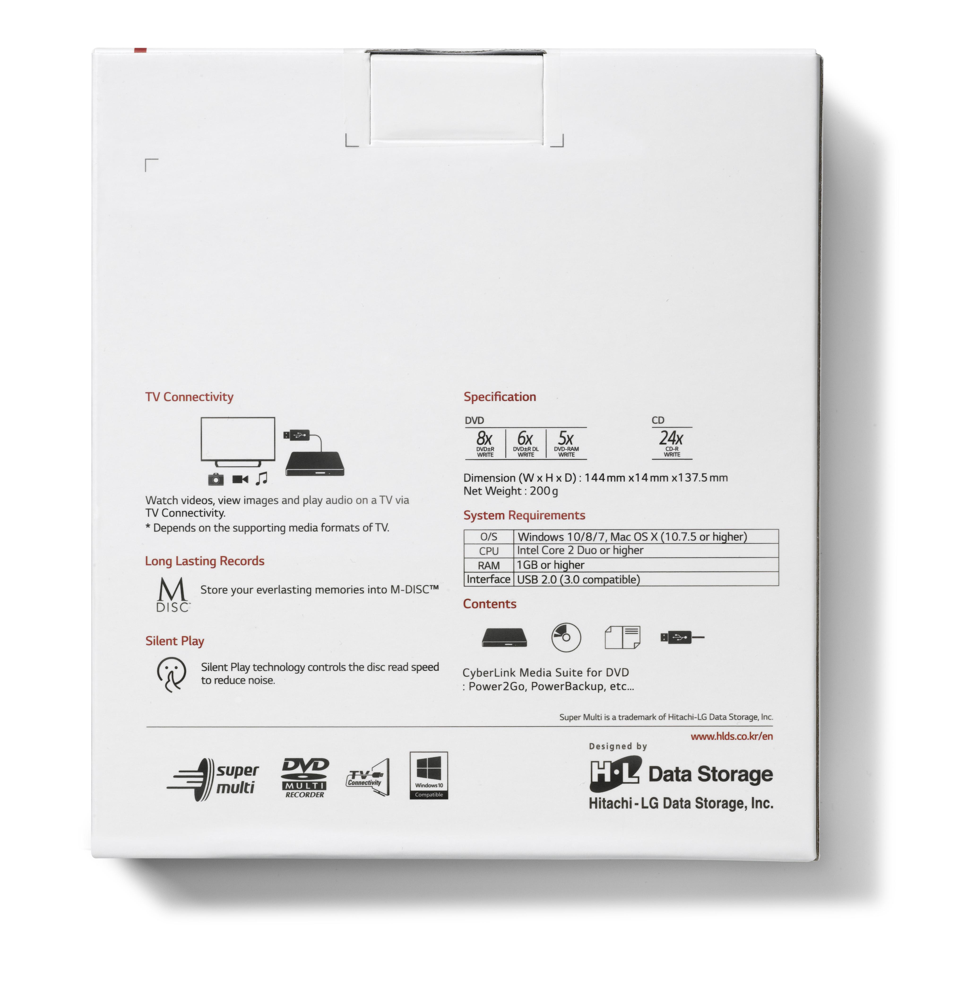 LG HLDS GP60NB60 DVD-RW-EX BK Externes DVD-Laufwerk (Extern, Silent Play, Jamless Play, M-Disc)