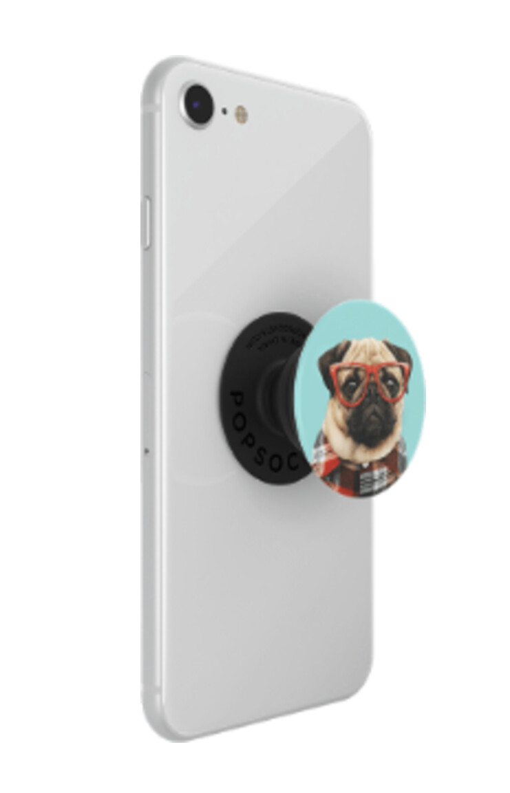  POPSOCKETS PopGrip White Heart Black (Mops mit Plaid und Sonnenbrille (austauschbares Design))