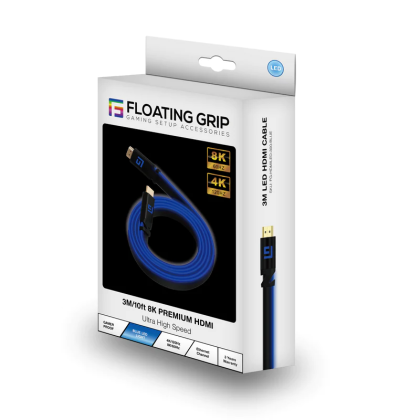 Floating Grip LED HDMI-Kabel 2.1, 3 m, High Speed, 8K/60Hz, Blau