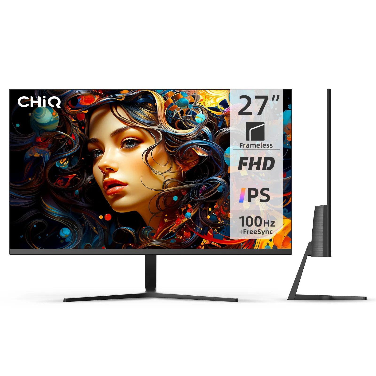Chiq Monitor 27F650R, Schwarz, 27 Zoll, Full HD, IPS, 100 Hz (HDMI, DisplayPort, VGA, USB-C, AMD FreeSync)