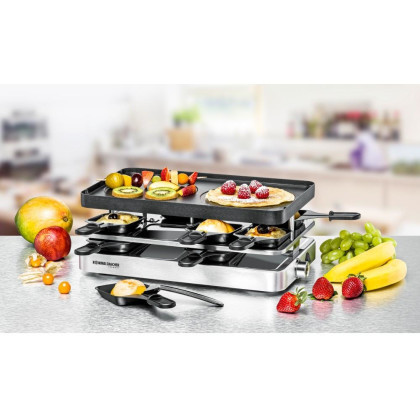 ROMMELSBACHER RC 1400 Raclettegrill (1200W, 8 Pfännchen, Alu-Druckguss-Platte, Antihaftbeschichtung, stufenlos regulierbar)