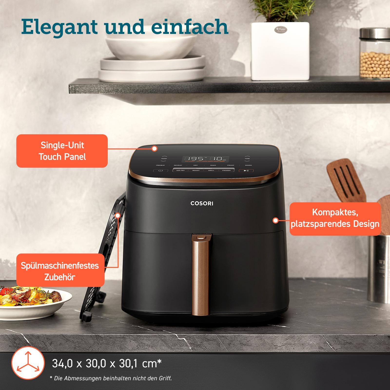 Cosori CAF-DC602-KEUR Turbo Blaze Heißluftfritteuse (DC-Motor (Gleichstrom), 6 Liter Zubereitungskorb, 5-Stufen Gebläse, Timer, Temperaturbereich 30 - 230 ºC )