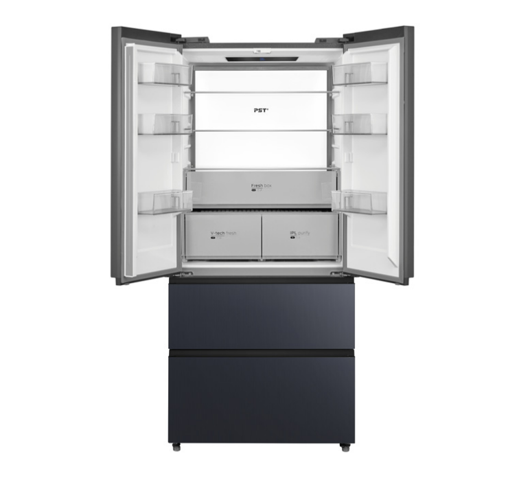 Midea MDRF705BIE70 Kühl-Gefrier-Kombination (freistehend, French-Door, 515 l Nutzinhalt, FrischeZone, Display, Total NoFrost, 2 Gefrierschubladen, Schwarz)