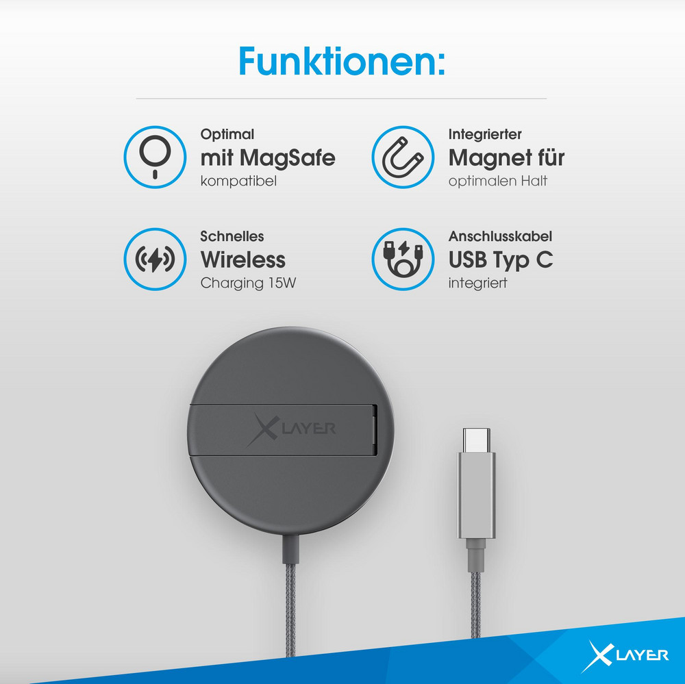  XLayer MagFix Pro Wireless Charging Stand magnetisch 15W Space Grey Kabelloses Ladegerät