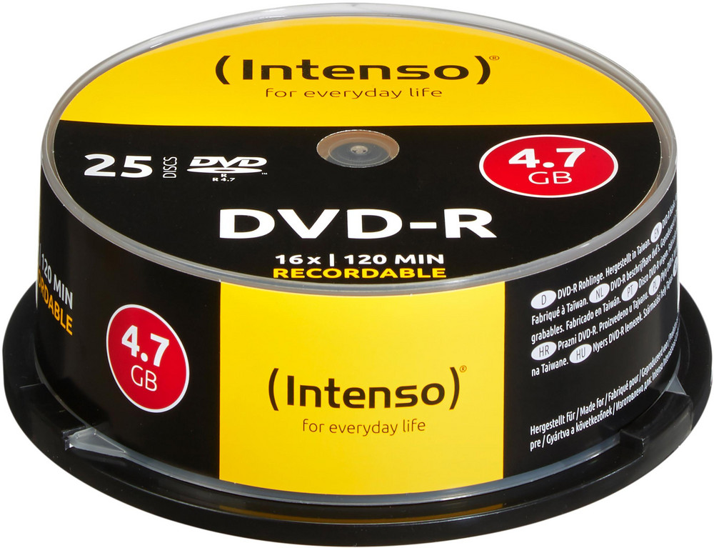  INTENSO DVD-R 4.7GB, 16x, 25er Spindel DVD-Rohlinge (DVD-R, 4.7 GB, 16x, 25er)