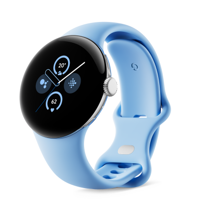 Google Pixel Watch 2, WiFi, Aluminiumgehäuse in Polished Silver / Sportarmband in Bay Smartwatch