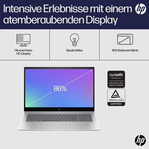 HP ENVY 17-cw0606ng Intel® Core™ i7 i7-13700H Laptop 43,9 cm (17.3") Full HD 16 GB DDR4-SDRAM 1 TB SSD Wi-Fi 6E (802.11ax) Windows 11 Home Silber