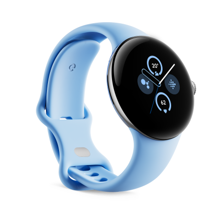 Google Pixel Watch 2, WiFi, Aluminiumgehäuse in Polished Silver / Sportarmband in Bay Smartwatch