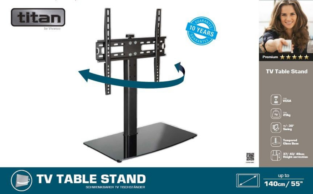  TITAN TV-Ständer TS 8140 für Fernseher bis zu 55 Zoll / 140cm (schwenkbar um 30°, max. 25 kg Traglast, höhenverstellbar)