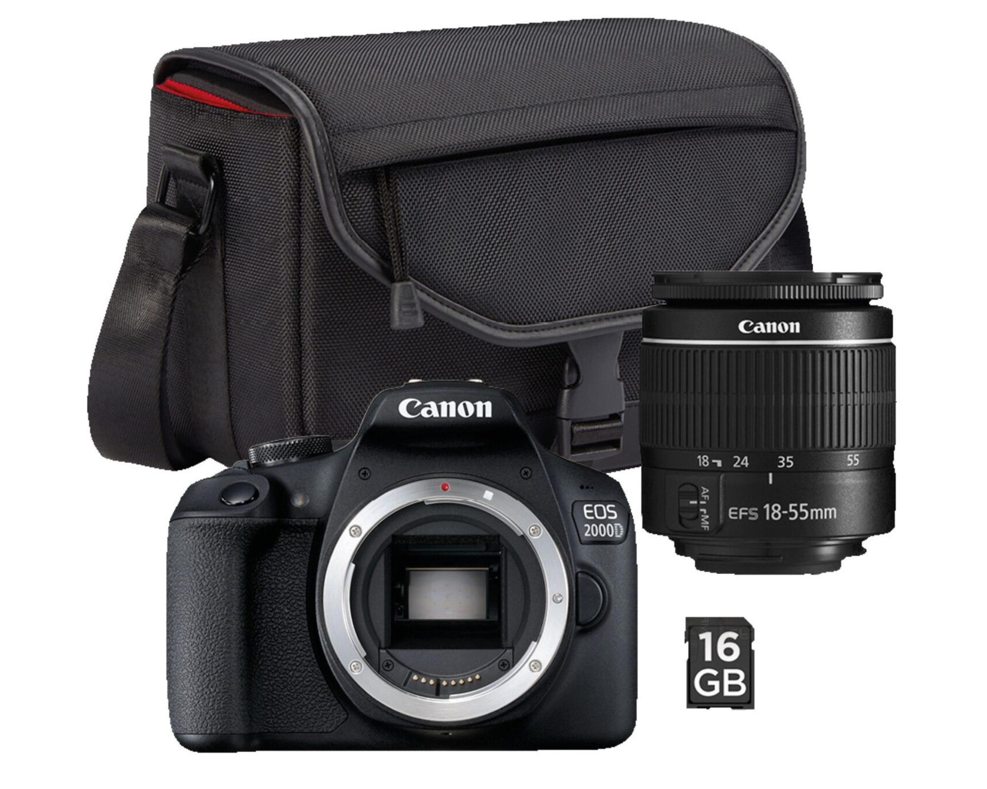 Canon EOS 2000D BK 18-55 IS + SB130 +16GB EU26 SLR-Kamera-Set 24,1 MP CMOS 6000 x 4000 Pixel Schwarz