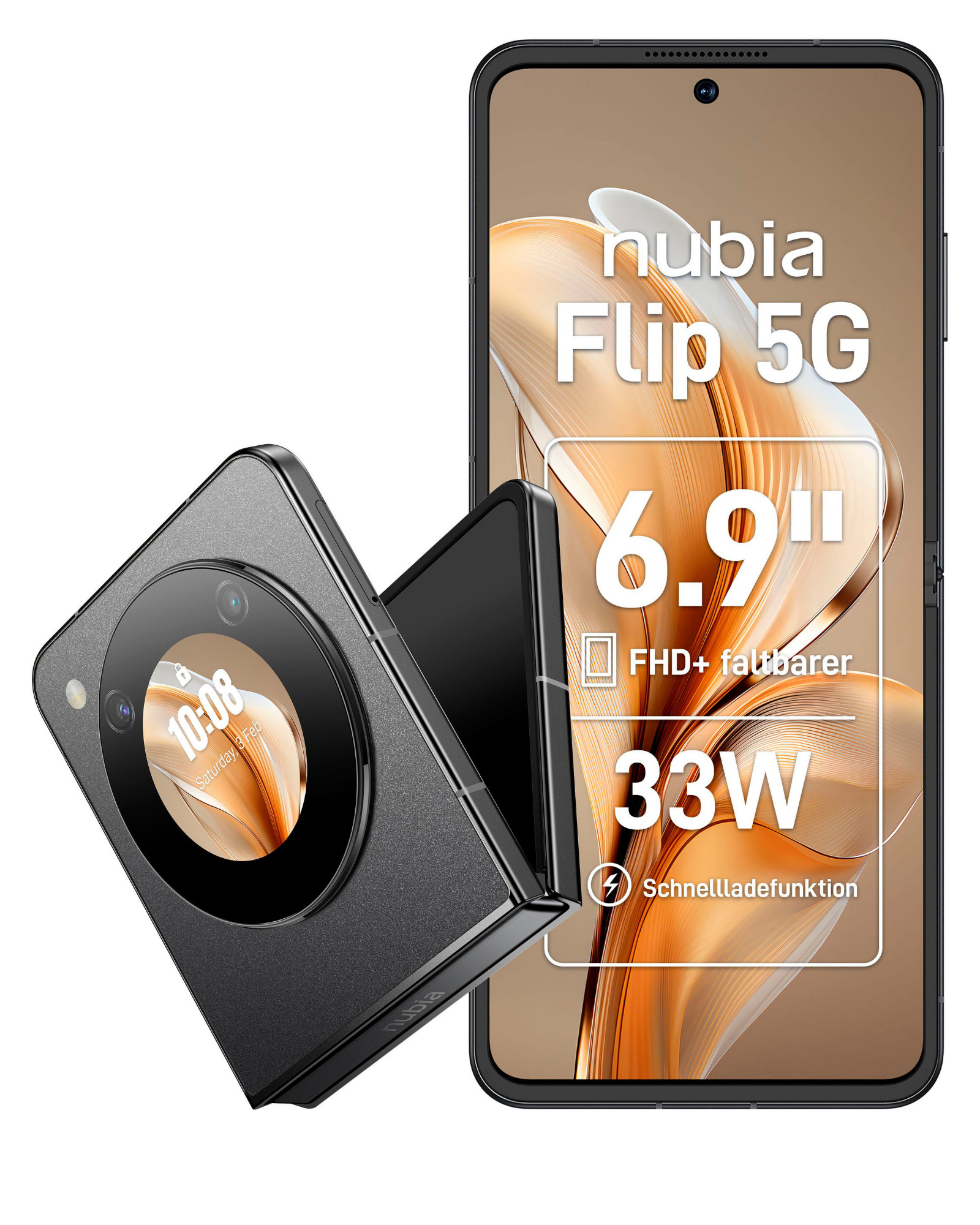 Nubia Flip 5G 256 GB Black Smartphone (6,9 Zoll, 50 MP, Duale-Kamera, 4.310-mAh, Octa-Core, Fingerabdrucksensor, Gesichtserkennung, schwarz)