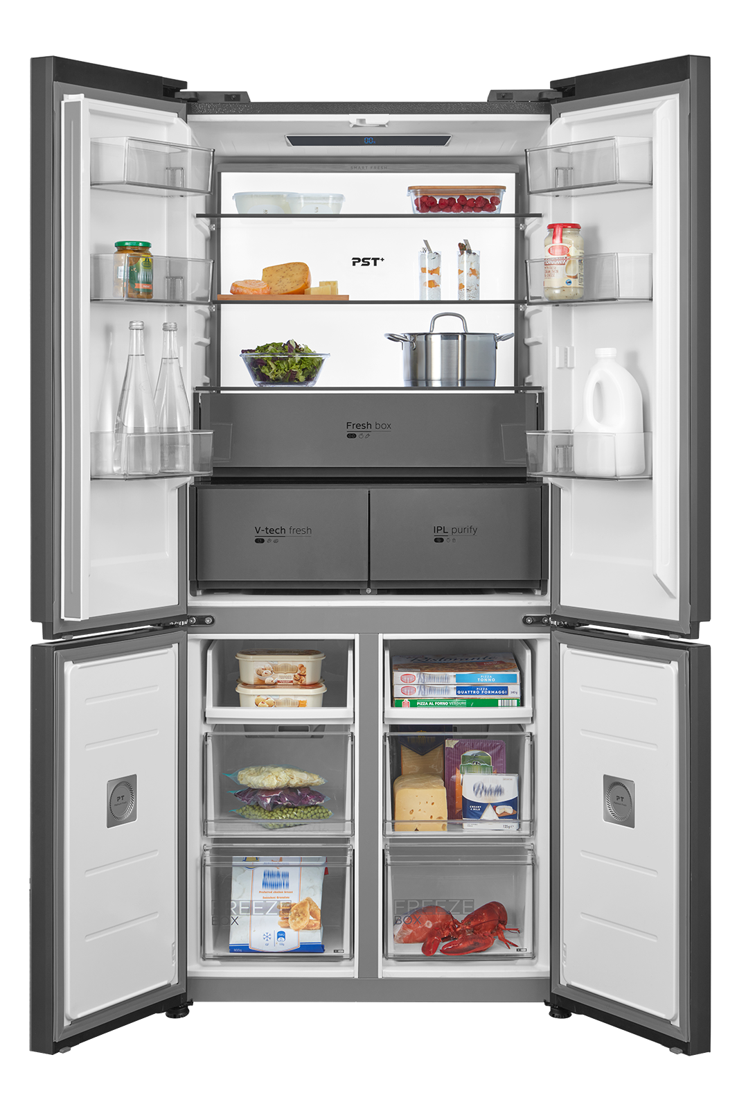 Midea MDRM706BIE70 Kühl-Gefrier-Kombination (freistehend, Cross Door, 515 l Nutzinhalt, FrischeZone, LED-Display, Total NoFrost, 6 Gefrierfächer, Smart Home, Nightsky Black)