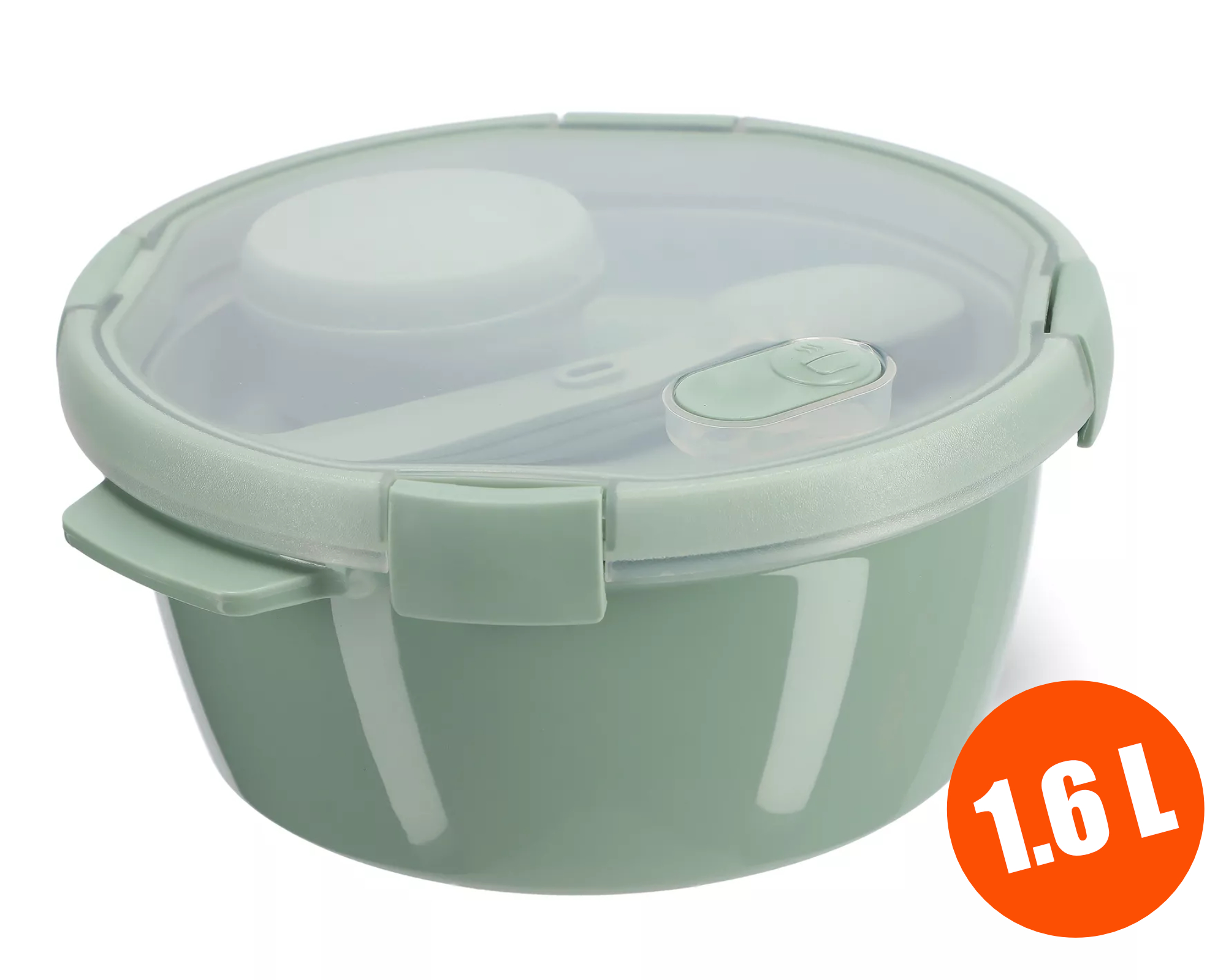 Curver Smart To Go Brotdose mit Fächern Lunchbox Deckel Besteck rund 1.6L grün