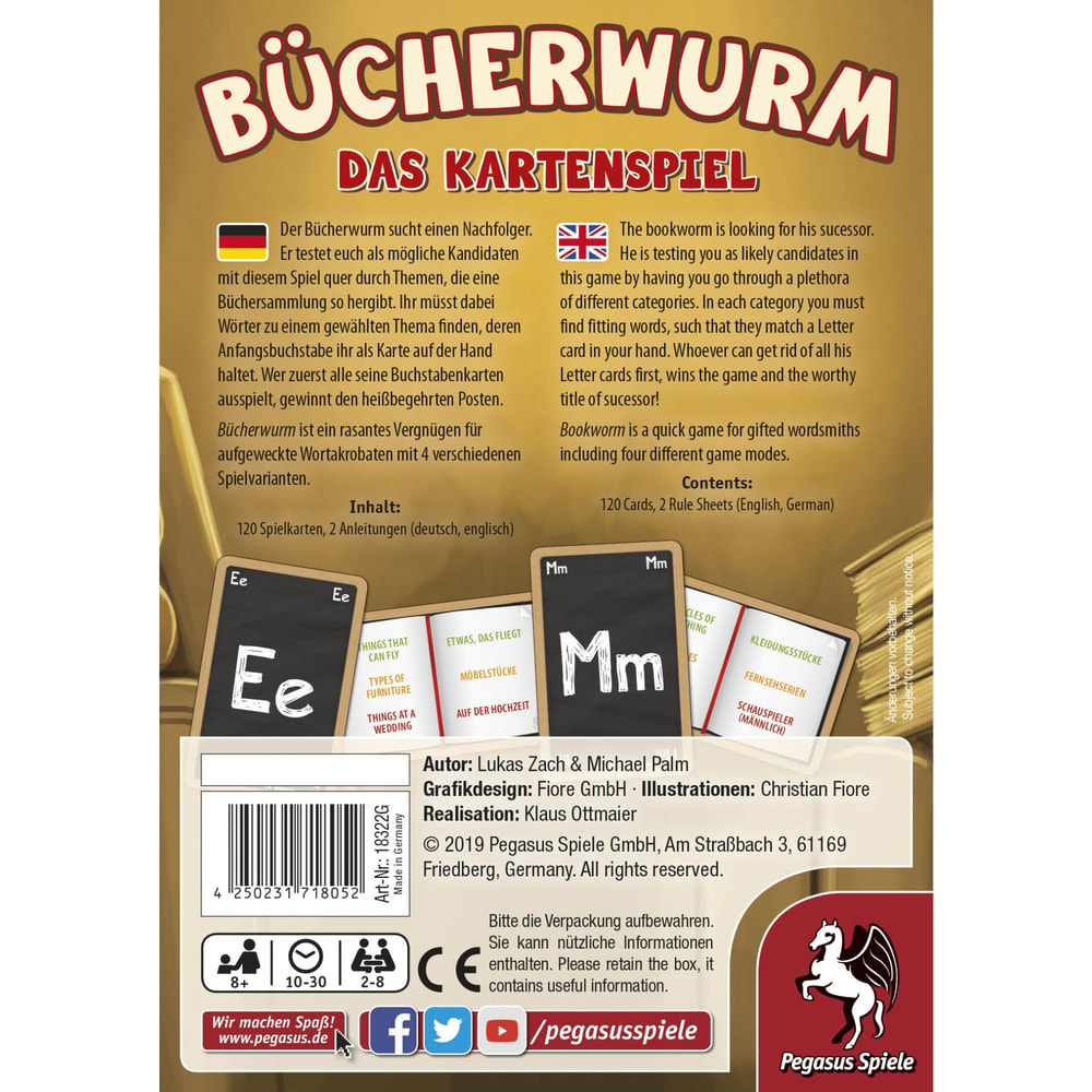  Pegasus Spiele Bücherwurm - Das Kartenspiel 18322G (ab 8 Jahre, 2 - 8 Spieler, 10 - 30 min)