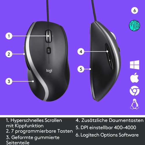 Logitech Corded Mouse M500S Maus Büro rechts USB Typ-A Optisch 4000 DPI Logitech Corded Mouse M500S Maus Büro rechts USB Typ-A Optisch 4000 DPI