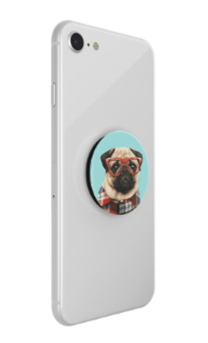  POPSOCKETS PopGrip White Heart Black (Mops mit Plaid und Sonnenbrille (austauschbares Design))