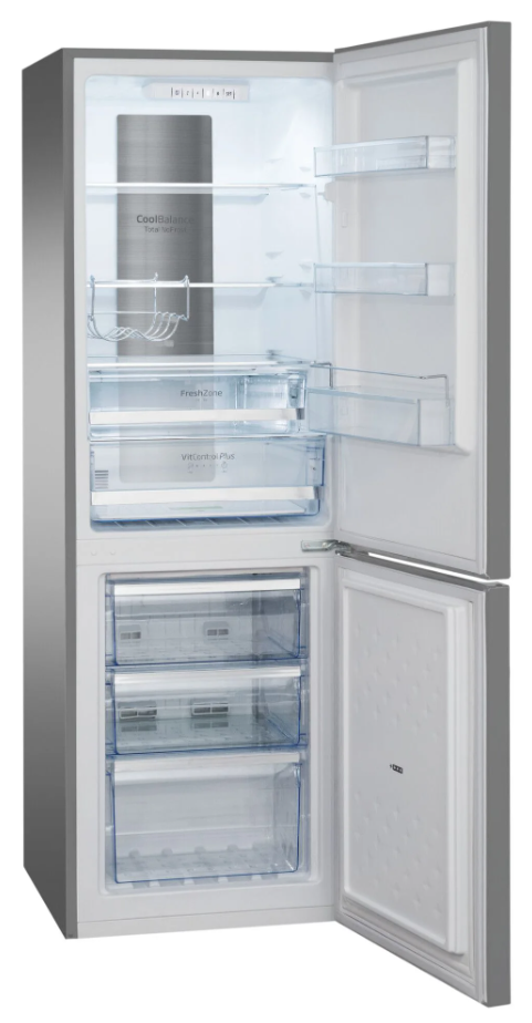 AMICA KGCN 387 140 E Kühl-Gefrier-Kombination (freistehend, 231 l Nutzinhalt, FrischeZone, NoFrost, 3 Gefrierschubladen, 54 cm Breite, 171 cm Höhe, Edelstahloptik)