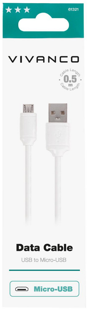  VIVANCO Charging Cable, Micro-USB Daten- u. Ladekabel, 0,5m (61321), weiß USB auf Micro-USB Kabel