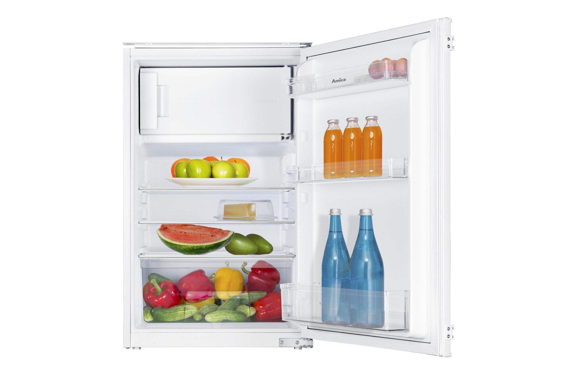 AMICA EKS 16171-1 Einbaukühlschrank mit Gefrierfach (Integrierbar, EEK E, 116 l Nutzinhalt, 54 cm Breite, 87,1 cm Höhe, Weiß)