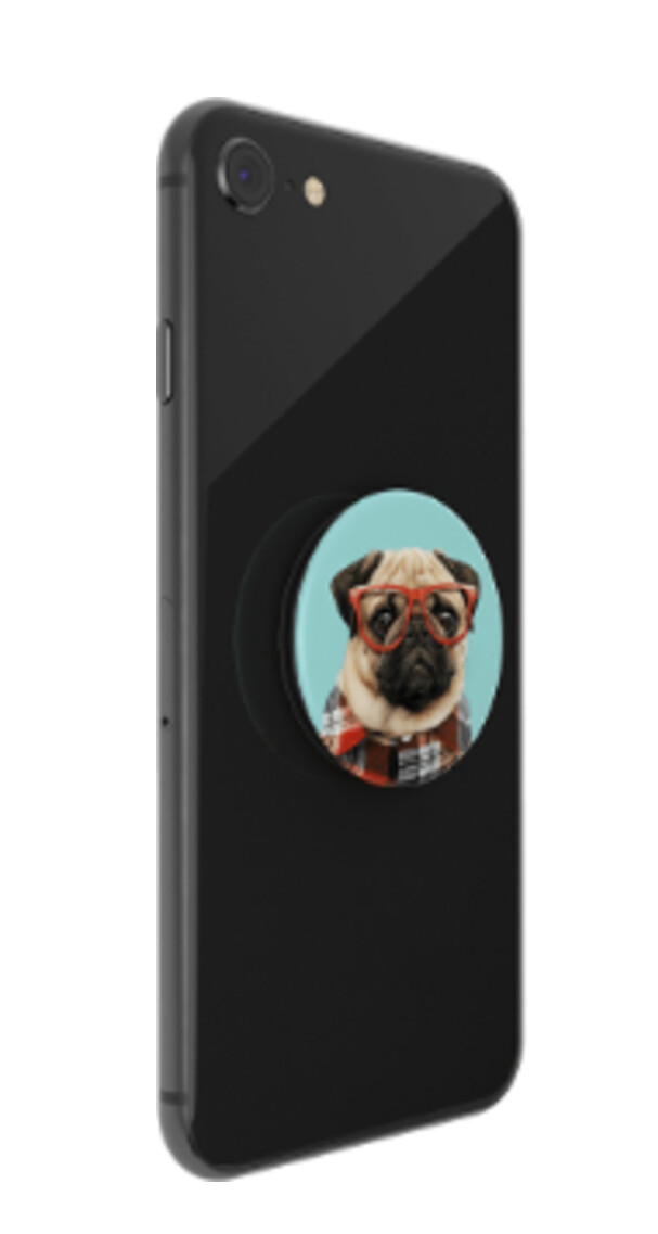  POPSOCKETS PopGrip White Heart Black (Mops mit Plaid und Sonnenbrille (austauschbares Design))