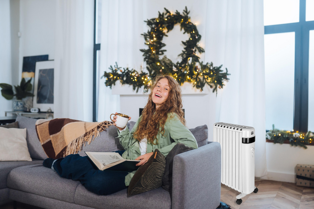  SHX Radiator SHX30ROF2000, bis 2.000 Watt, 2 Heizstufenstufen: 1.000W / 2.000 Watt, 9 Rippen, ölfrei, Raumthermostat, Überhitzungsschutz, Thermosicherung, Umkippschutz, glänzend-weiß