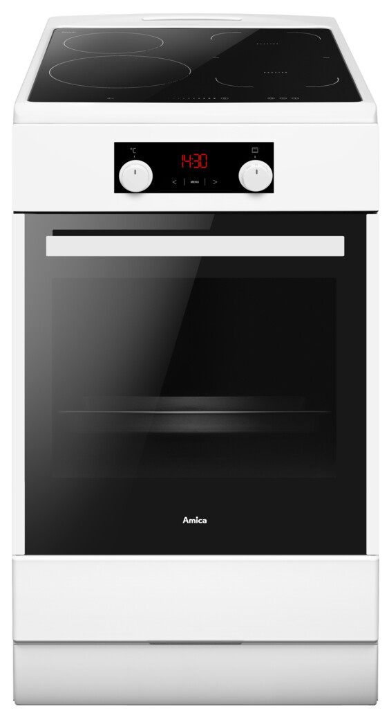  AMICA Standherd SHI 905 150 W (Energieeffizienzklasse A, 11 Backofenfunktionen, Heißluft mit Ringheizkörper, Steam Clean Reinigung, SoftClose Tür, Window Timer, versenkbare Knebel, Fettpfanne, Backblech, Grillrost, Induktionskochfeld, 4 Booster-Zonen, Se