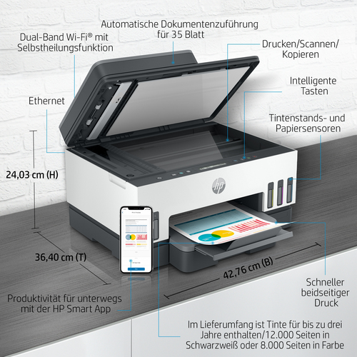 HP Smart Tank 7305 Wireless All-in-One Farbe Drucker, Beidseitiger Druck; Kopierer, Scanner
