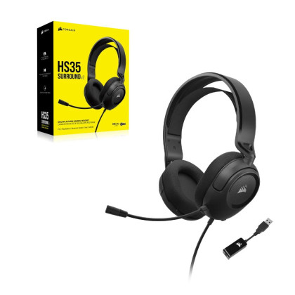Corsair HS35 SURROUND v2-Multiplattform-Gaming-Headset, Schwarz (PC, MAC, PlayStation, Xbox, Mobile)