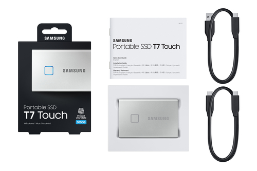 Samsung T7 Touch 500GB Portable SSD USB-C 3.1 silber UASP USBC SSD extern Samsung T7 Touch 500GB Portable SSD USB-C 3.1 silber UASP USBC SSD extern