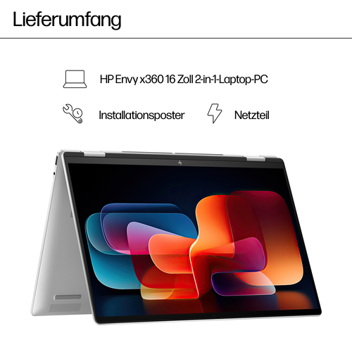 HP ENVY x360 16-ac0655ng Intel Core Ultra 5 125U Hybrid (2-in-1) 40,6 cm (16") Touchscreen 2K 16 GB LPDDR5-SDRAM 1 TB SSD Wi-Fi 7 (802.11be) Windows 11 Home AI PC Silber HP ENVY x360 16-ac0655ng Intel Core Ultra 5 125U Hybrid (2-in-1) 40,6 cm (16") Touchscreen 2K 16 GB LPDDR5-SDRAM 1 TB SSD Wi-Fi 7 (802.11be) Windows 11 Home AI PC Silber