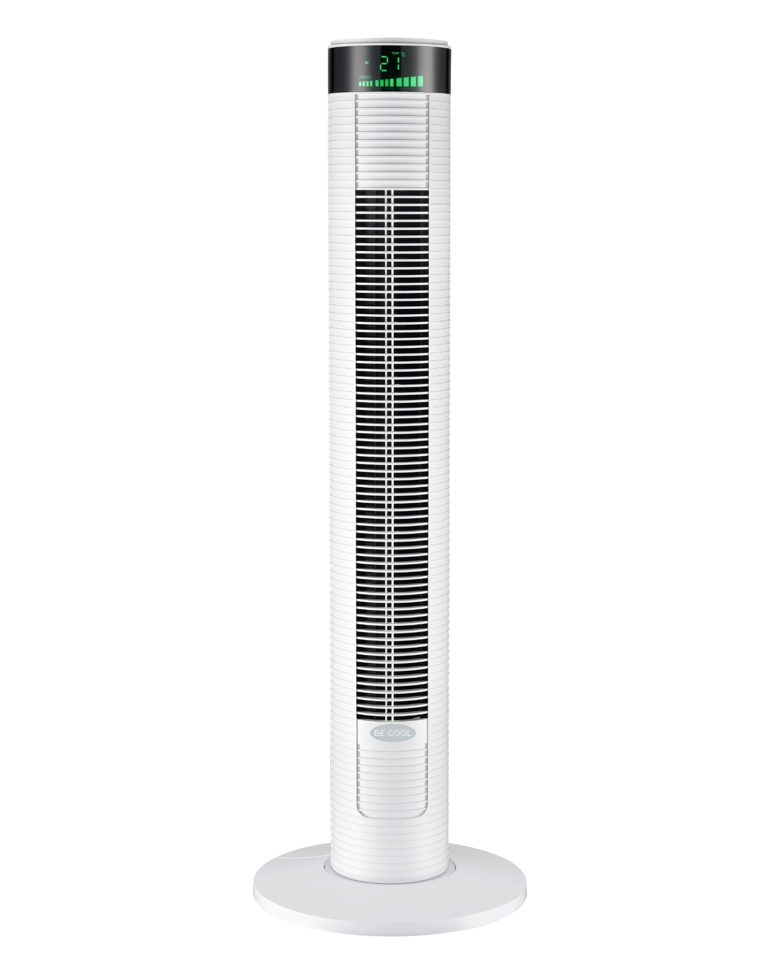 BECOOL BC96TU2101F Turmventilator (3 Geschwindigkeitsstufen, 3 Windmodi, LED-Display, Fernbedienung, 12h Timer, Oszillation, Ionisator, 45 Watt, Höhe 96 cm, Weiß)