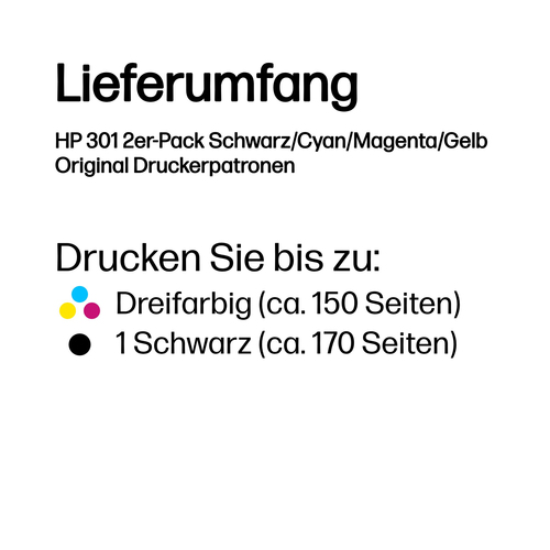 HP 301 2er-Pack Schwarz/Cyan/Magenta/Gelb Original Druckerpatronen