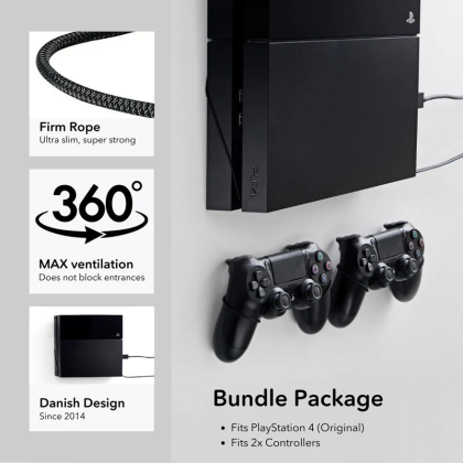 Floating Grip Wall Mount Bundle PlayStation 4 Wandhalterung, PS4 + 2x Controller, Schwarz
