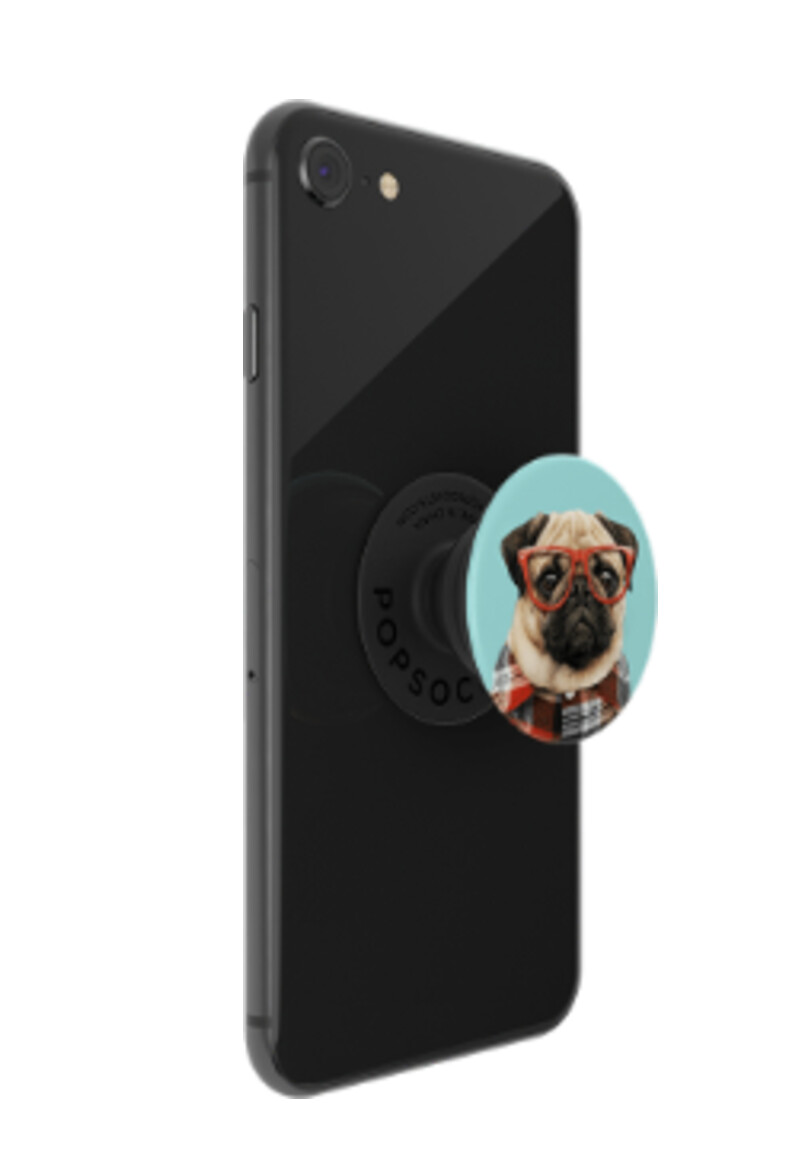  POPSOCKETS PopGrip White Heart Black (Mops mit Plaid und Sonnenbrille (austauschbares Design))