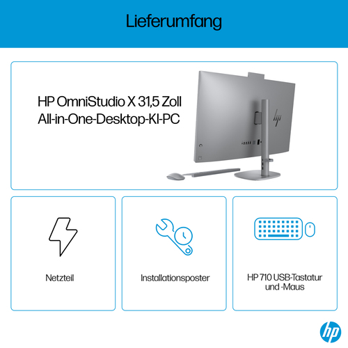 HP OmniStudio X 32-c0670ng Intel Core Ultra 7 155H 80 cm (31.5") 3840 x 2160 Pixel All-in-One-PC 32 GB DDR5-SDRAM 1 TB SSD Windows 11 Home Wi-Fi 7 (802.11be) AI PC Silber