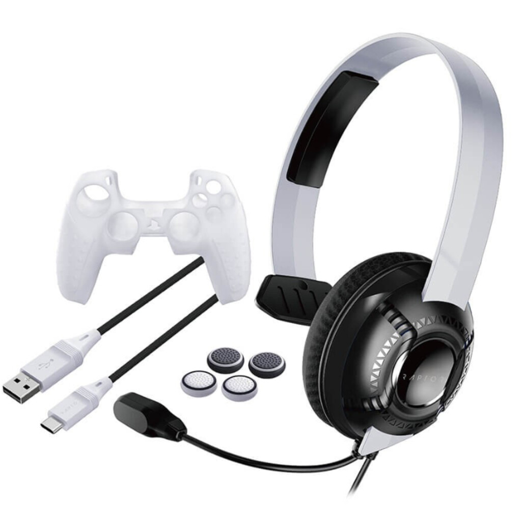  Raptor Gaming Starter Pack Playstation 5 (bestehend aus Headset, Controller Ladekabel, Schutzhülle für den Controller und Analog Stick Caps)