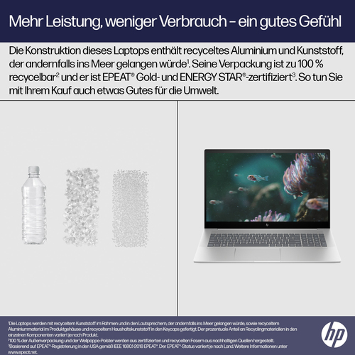 HP ENVY 17-cw0606ng Intel® Core™ i7 i7-13700H Laptop 43,9 cm (17.3") Full HD 16 GB DDR4-SDRAM 1 TB SSD Wi-Fi 6E (802.11ax) Windows 11 Home Silber