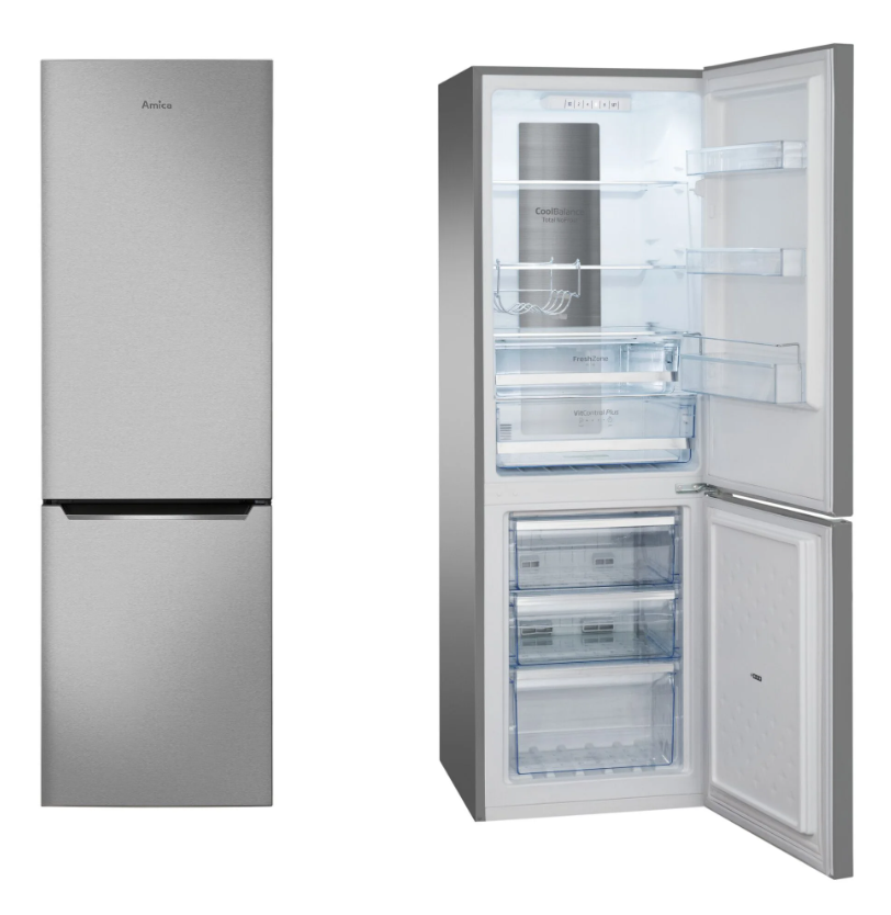 AMICA KGCN 387 140 E Kühl-Gefrier-Kombination (freistehend, 231 l Nutzinhalt, FrischeZone, NoFrost, 3 Gefrierschubladen, 54 cm Breite, 171 cm Höhe, Edelstahloptik)