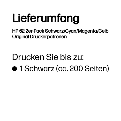 HP 62 2er-Pack Schwarz/Cyan/Magenta/Gelb Original Druckerpatronen HP 62 2er-Pack Schwarz/Cyan/Magenta/Gelb Original Druckerpatronen