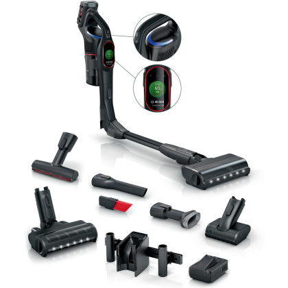 BOSCH Unlimited 10 BKS1051POW Schwarz Akku Staubsauger (18 V, HEPA Filtersystem, für Tierhaare geeignet, beutellos, mit Stiel, bis zu 80 min. Laufzeit)