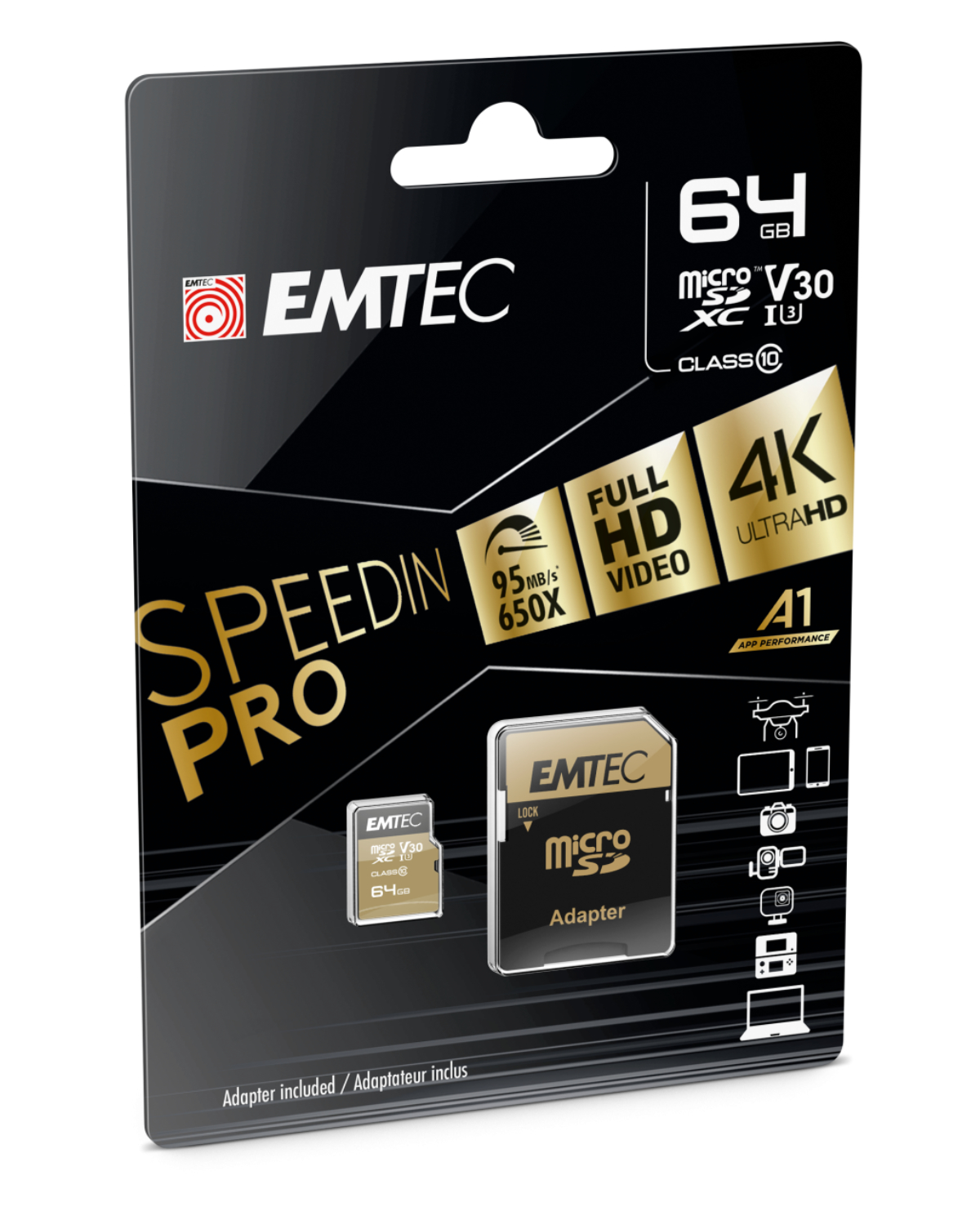 EMTEC 64GB MicroSD Karte Speicherkarte bis 100MB/s + SD Adapter