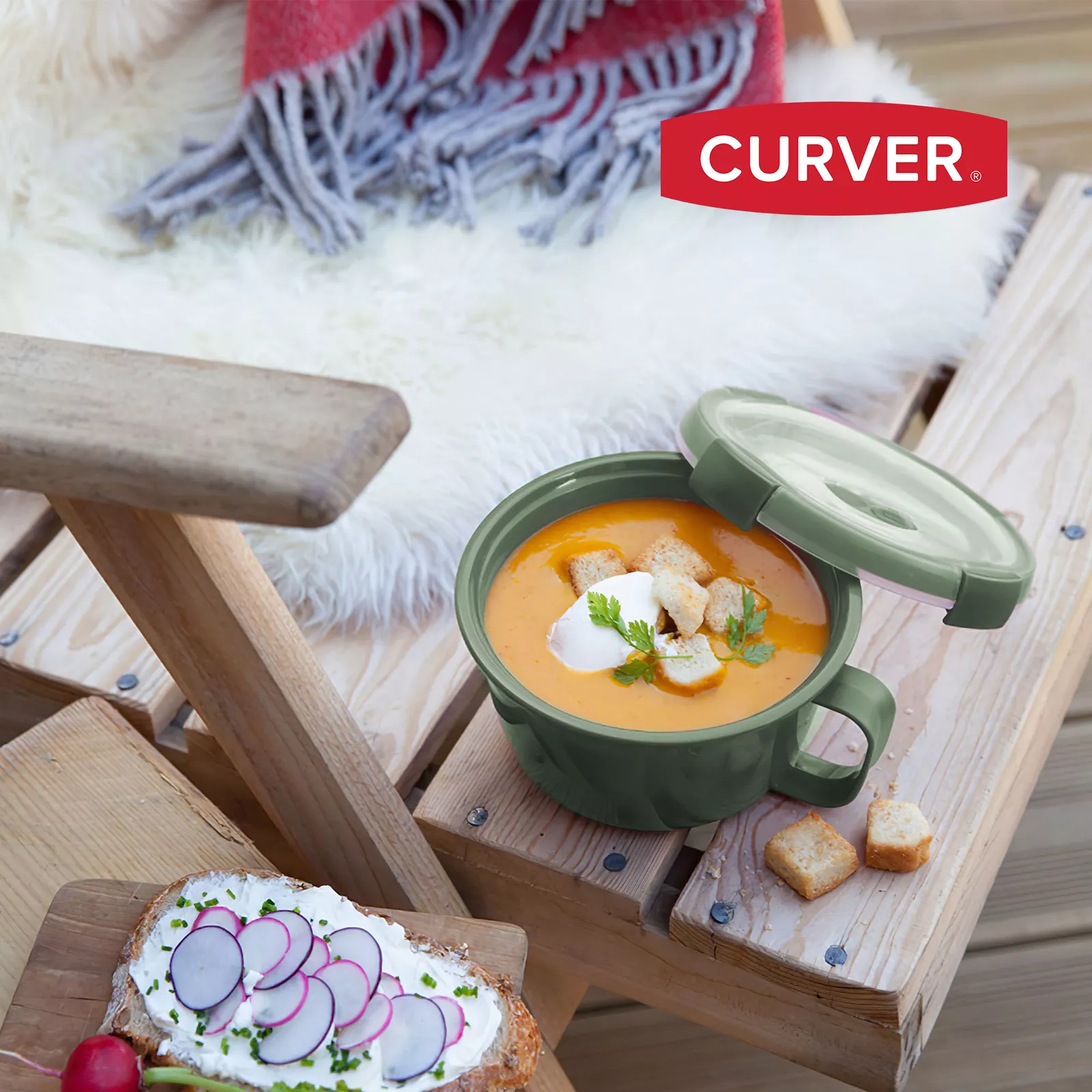 Curver Smart To Go Eco Brotdose Lunchbox Frühstücksbox Deckel rund 0.9L grün