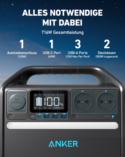 Anker 535 PowerHouse Tragbare Power Station 7 Lithium-Eisen-Phosphat (LiFePO4) 32000 mAh 716 W 7,6 kg
