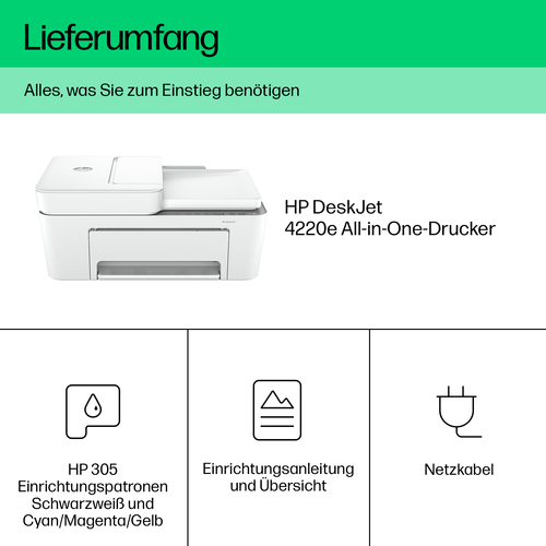 HP DeskJet 4220e Wireless All-in-One Farbe Drucker, Instant Ink; Kopierer, Scanner