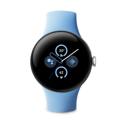 Google Pixel Watch 2, WiFi, Aluminiumgehäuse in Polished Silver / Sportarmband in Bay Smartwatch