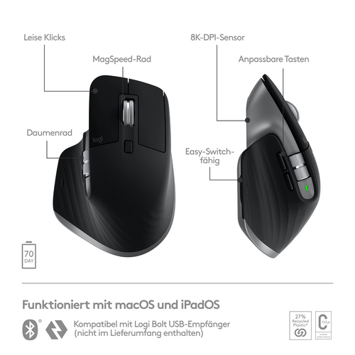 Logitech MX Master 3S for Mac Maus Büro rechts Bluetooth Laser 8000 DPI Logitech MX Master 3S for Mac Maus Büro rechts Bluetooth Laser 8000 DPI