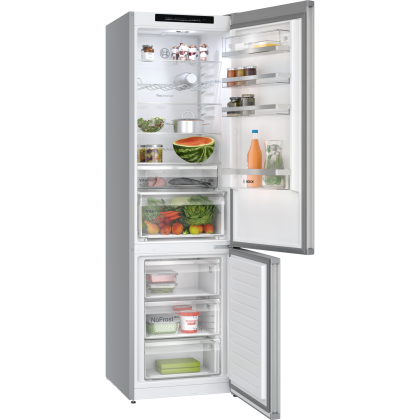 BOSCH KGN39EIAF Kühl-Gefrier-Kombination (Freistehend, EEK A, 363 l Nutzinhalt, Display, Total No Frost, 3 Gefrierschubladen, 60 cm Breite, 203 cm Höhe, Gebürsteter Stahl)