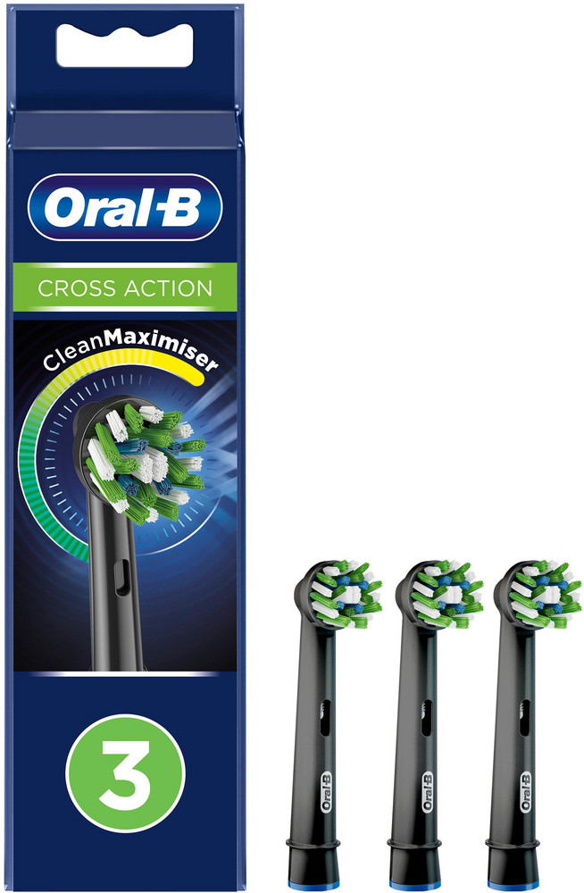  Oral-B Cross Action CleanMaximiser schwaz, 3 Stück Aufsteckbürsten (CleanMaximizer-Technologie)